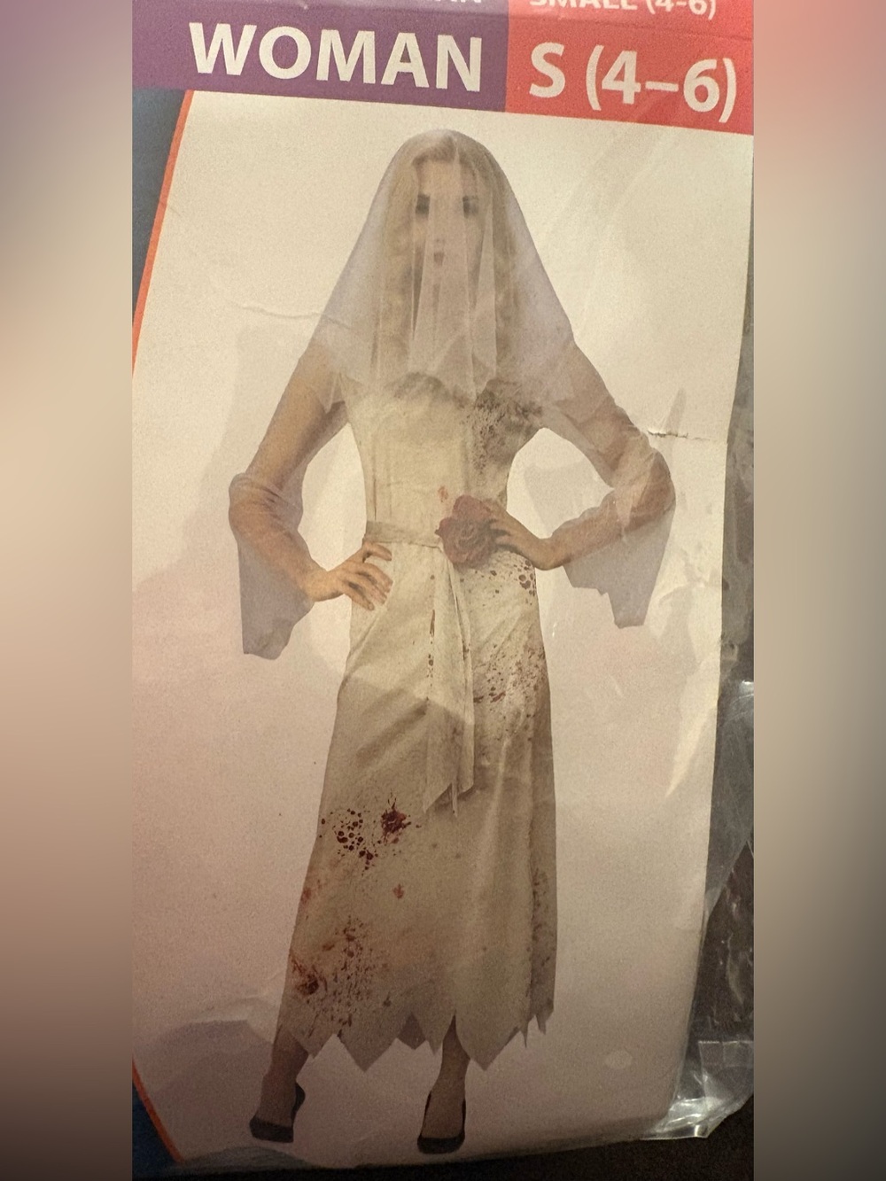 Rubie's Ghost Bride Women Halloween Costume S 4-6 Dress Sash Rose Pin Veil NEW